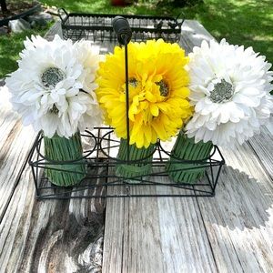 Vintage Three Unit Metal Holder and Flowers
